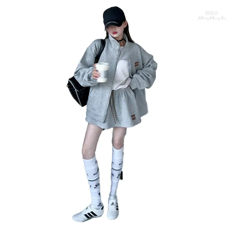 مجموعة ملابس الخريف للفتيات لعام 2025 سترة بقلنسوة رمادية للمراهقين سترة علوية وفستان تنورة صغيرة بطيات 4 5 10 11 12 14 سنة #2