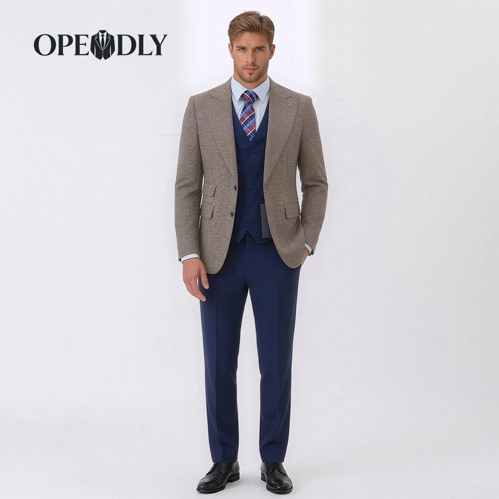 

OPEODLY Men's Slim Fit 3 Piece Tuxedo Suit One Button Blazer Jacket Vest Pants Set for Formal Wedding And Business Occasions