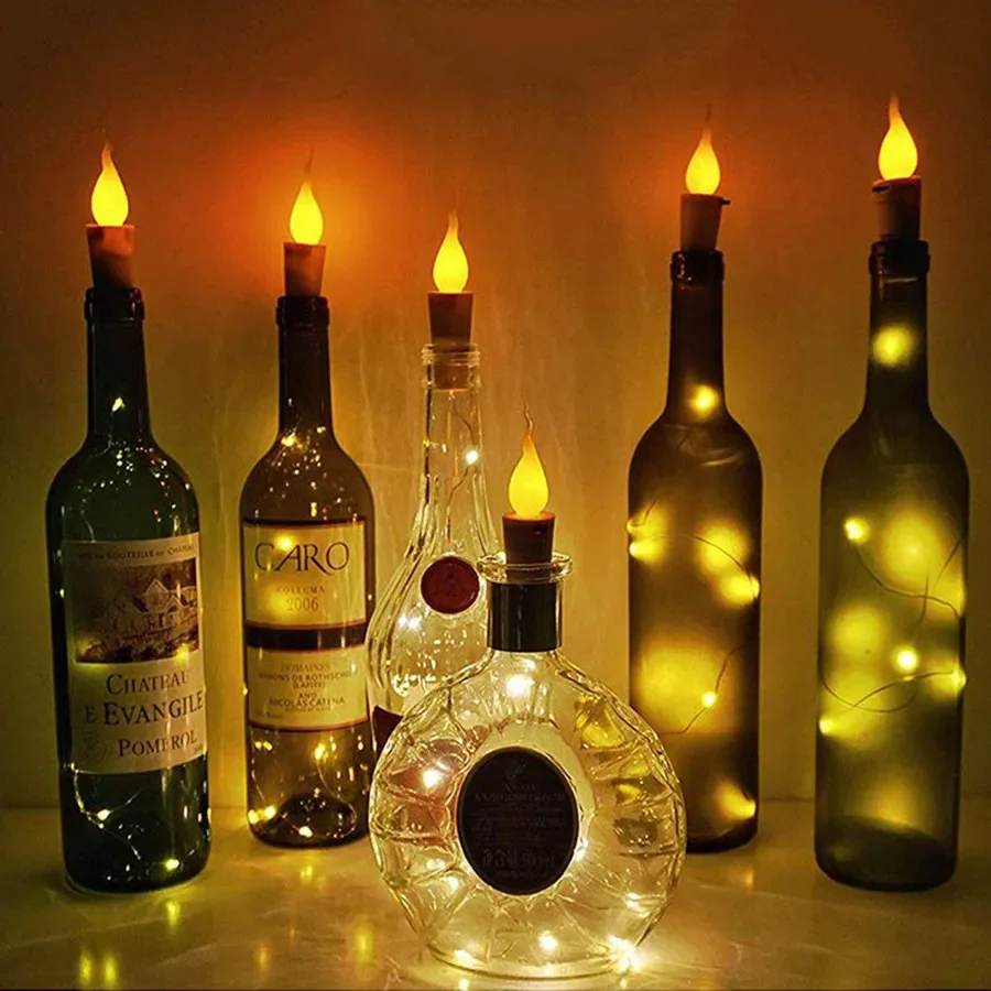 Garrafa de vinho Cork Light com Candle Flame, Starry Fairy Light, Luzes para o Natal, Halloween, Decoração do casamento, 20 LED Pack, 10 Packs