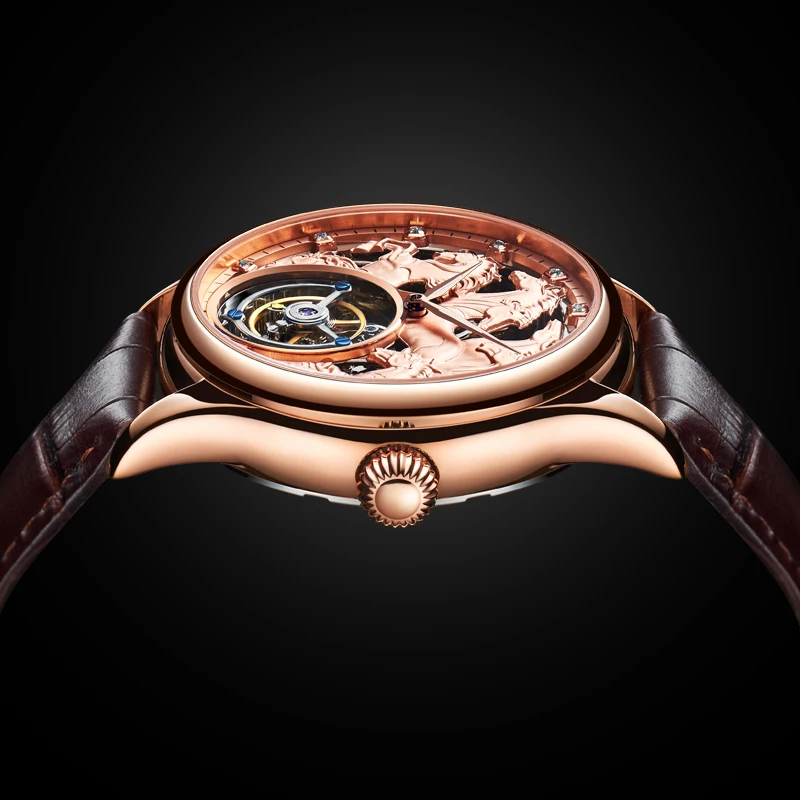 Aesop arloji mekanis pria, jam tangan Tourbillon Manual gerakan berongga 3D, baja tahan karat kulit safir sintetis tahan air 7007
