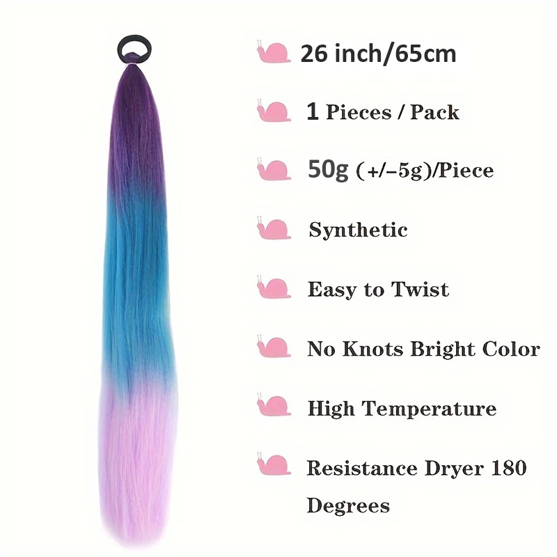 26Inch Synthetic Straight Ponytail with Elastic Hair Tie Colorful Braiding Hair Ponytail Hair Extensions Hair Accessories(1Pcs)