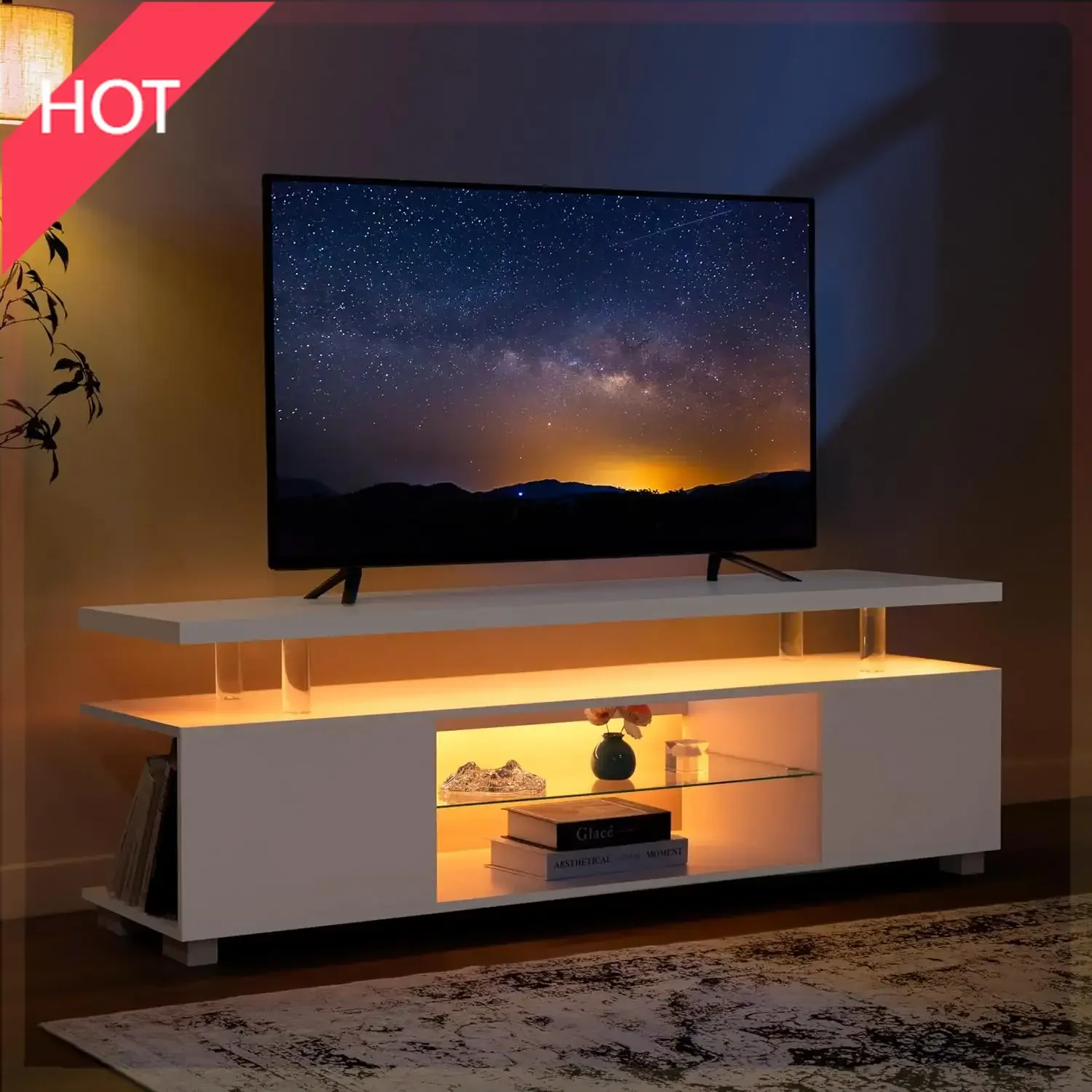 (xmsj)white Stands Living Room Led Tv Modern Storage For 65/70/75 Inche s Entertainment Center Livin