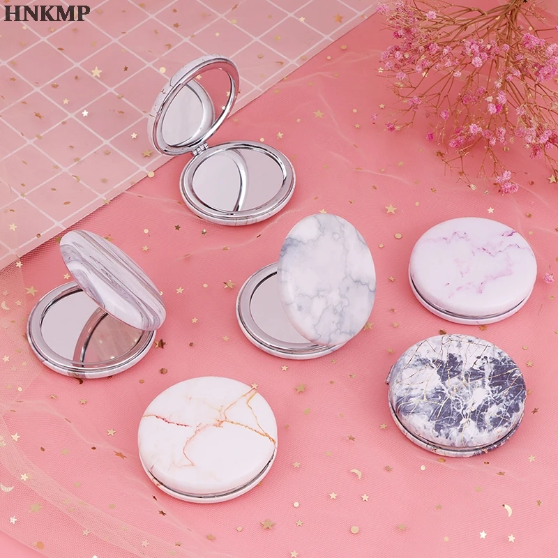 GU60 Marble Pattern Portable Double Sided Mirror Foldable Pocket Makeup Mirror Women Girls Beauty Cosmetic Compact Mirrors