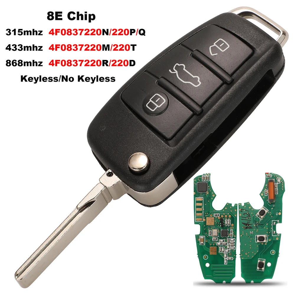 

jingyuqin New MQB Remote Flip Smart Car Key Fob For Audi A6 A6L Q7 S6 -315/433/868Mhz Semi Intelligent Keyless-Go/No Keyless