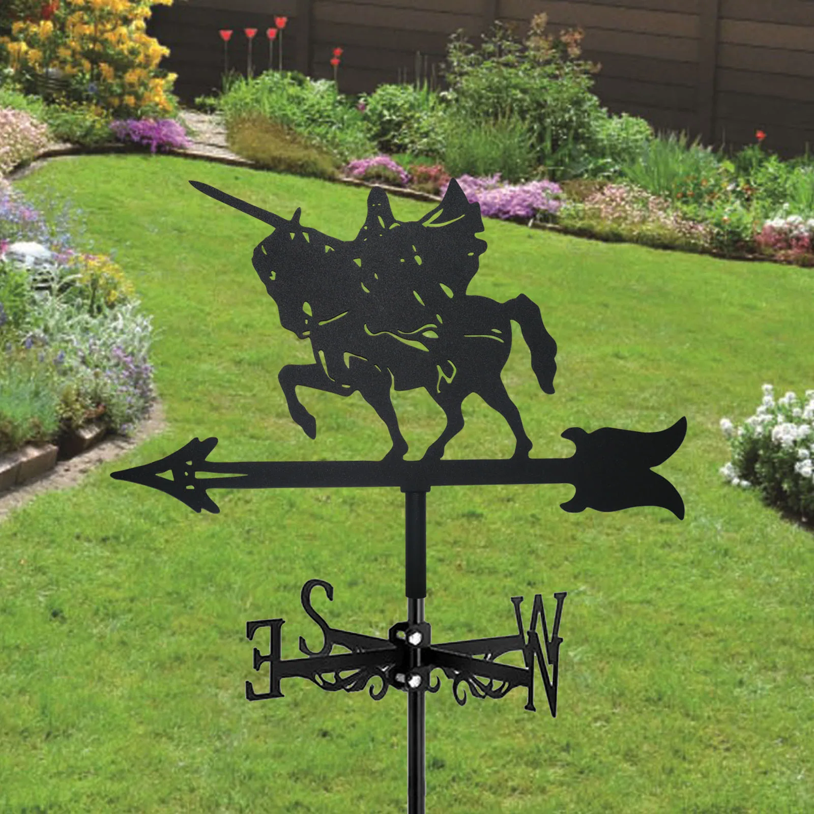 New Knight Weathervane Silhouette Art Black Metal Wind Vanes Cavalry Outdoors Decorations Garden for Roof Yard Building