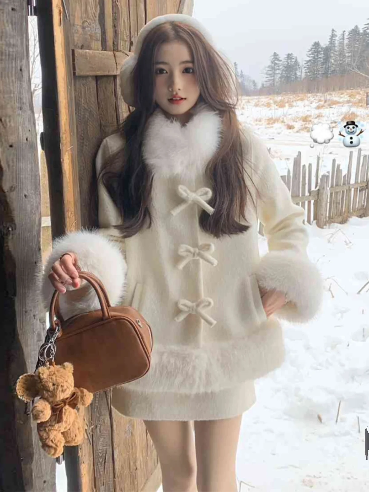 

Korean Style Winter Spring Two-Piece Set Luxury Woolen Coat And Skirt Gentle Fashion for Young Women Button Sleeve Long