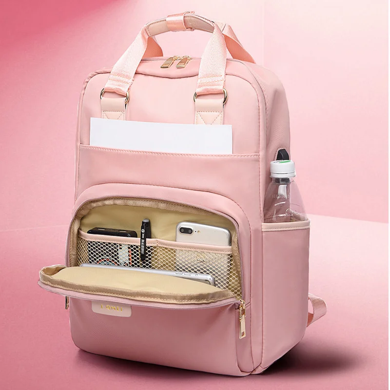 Girl Both Shoulders Backpack Women Computer Backpacks USB Charge Pink Woman Waterproof Bagpack School Bags For Teenage Girls