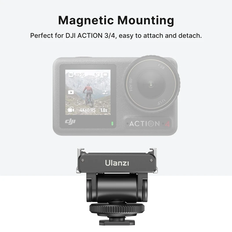 Ulanzi CA22 Cold Shoe Mount Adapter for DJI OSMO ACTION 4 3 Magnetic Quick Release Mounting Ballhead for DJI Action 4/3 Camera