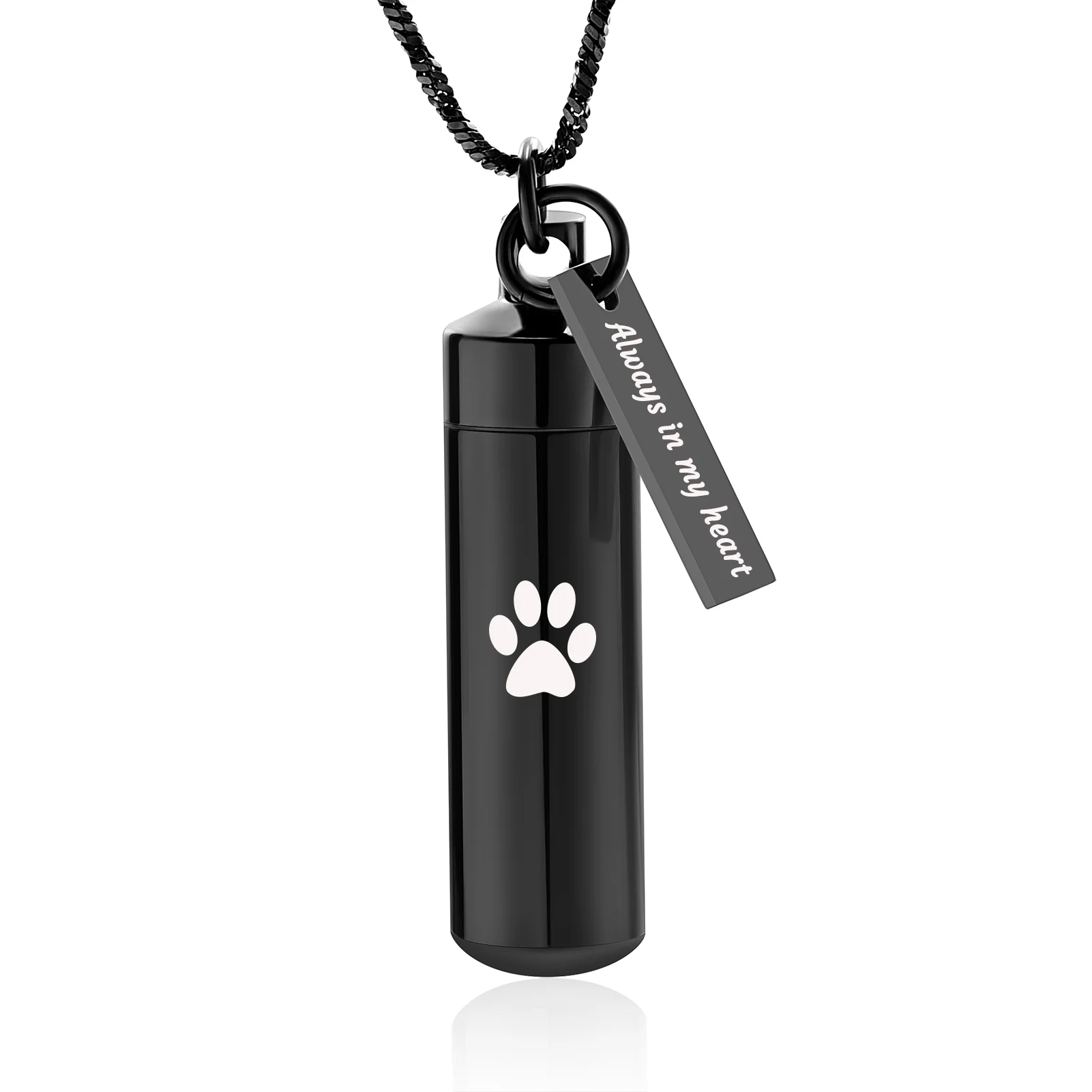 Cremation Jewelry Paw Print Cylinder Urn Necklace for Ashes with Glass Jar Keepsake Urn Memorial Jewelry for Women/Men