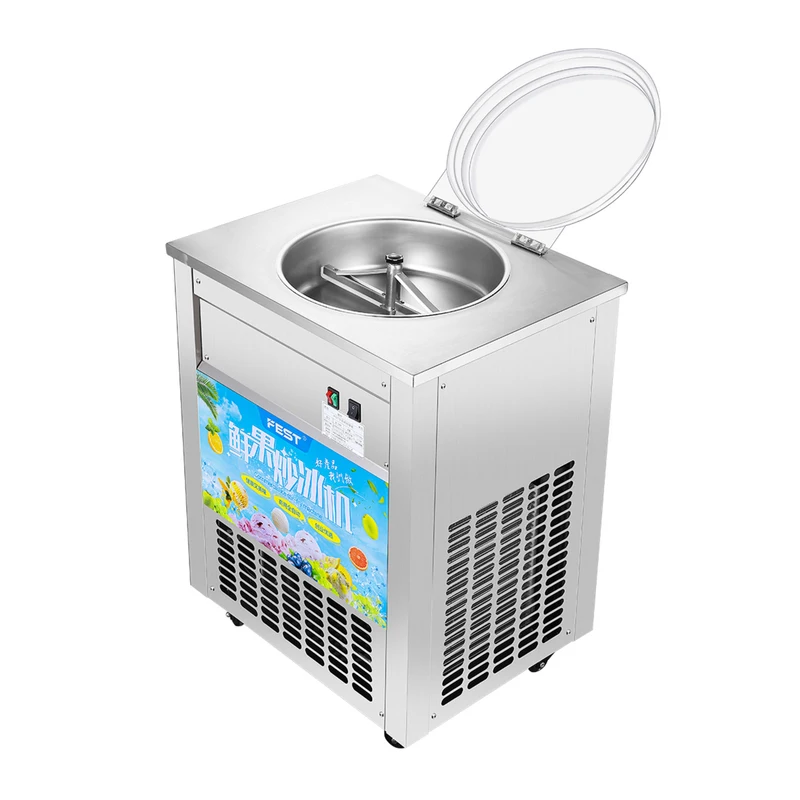 

【HOT】Fully Automatic Fried Ice Machine Commercial Pan Single Pot Yogurt Fruit Juice Fried Ice Porridge Stall Fried Ice Roll Mach