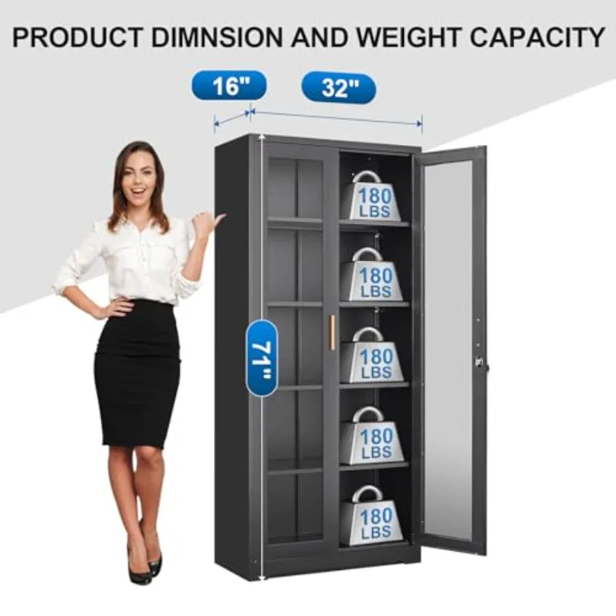 71 Metal Glass Display Cabinet for Retail Use, Silver Finish, Tempered Glass Panels with Security Lock view 3