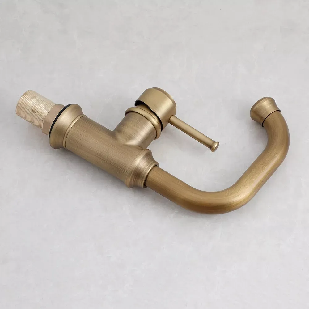 Picture 5: Antique Brass Bathroom Sink Faucet Deck Mounted Basin Mixer Single Handle Tap