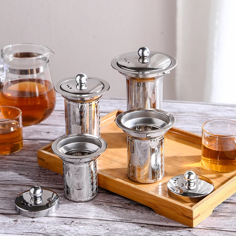 Stainless Steel Cylindrical Tea Infuser for Teapots Mugs Fine Mesh Tea Leaves Spice Strainer Diffuser Filter Kitchen Accessories