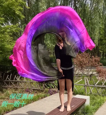 Gratis Verzending 100% echte Zijde hand Sjaal voor Buikdans mooie Gradiëntkleur Stage performance Show zijden Sluiers Sjaals hoge kwaliteit