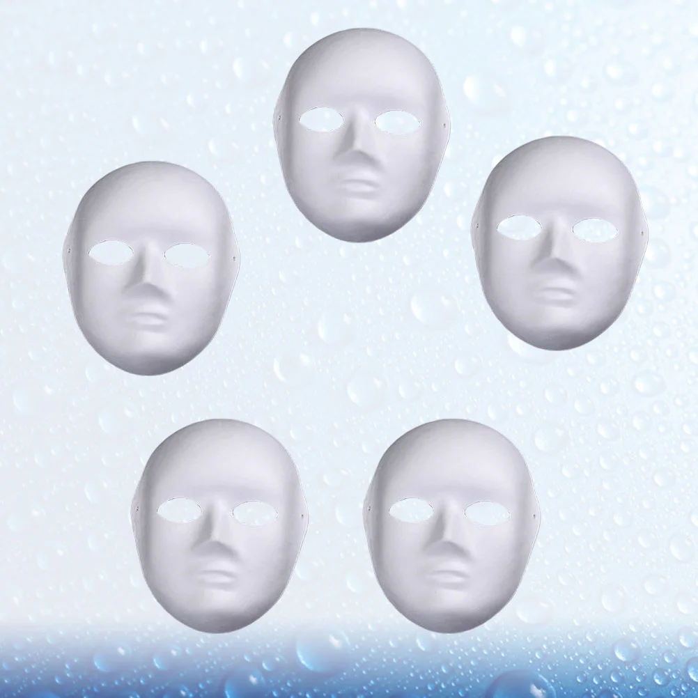 Máscara facial blanca lisa, 5 piezas, papel pintado a mano, disfraces de Mascarada