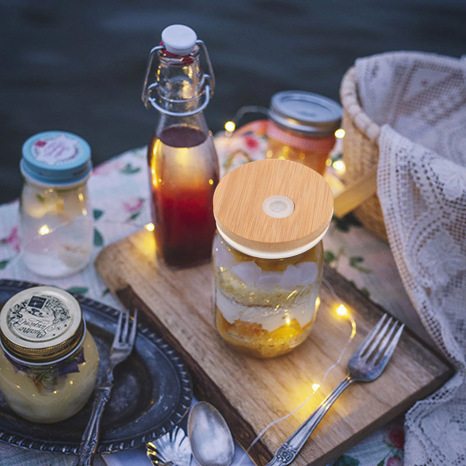

4 Pcs Mason Jar Lids Wide Mouth Jar Lids Silicone Ring Reusable Straw Hole Wide Mouth Kitchen Storage Practical