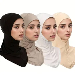 2pcs/set Hijab Undercap Solid Color Instant Hijab Modest Beanie Cap Inner Hijab Caps Muslim Turban Caps for Women Daily Wear