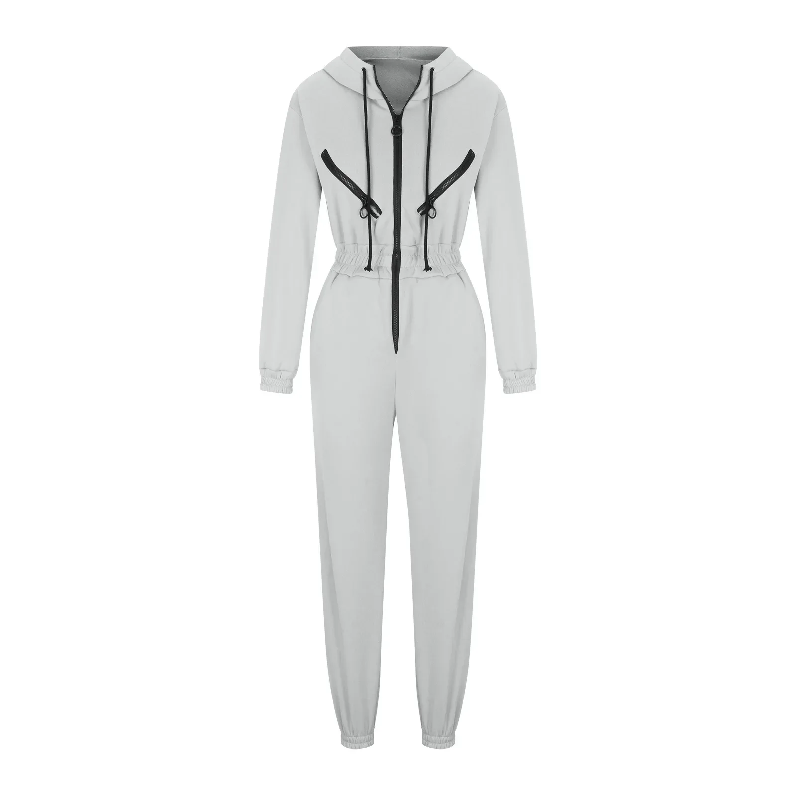 Mulheres sportwear macacão hoodies macacão ternos casuais outono inverno uma peça cor sólida com capuz zíper macacão fatos de treino