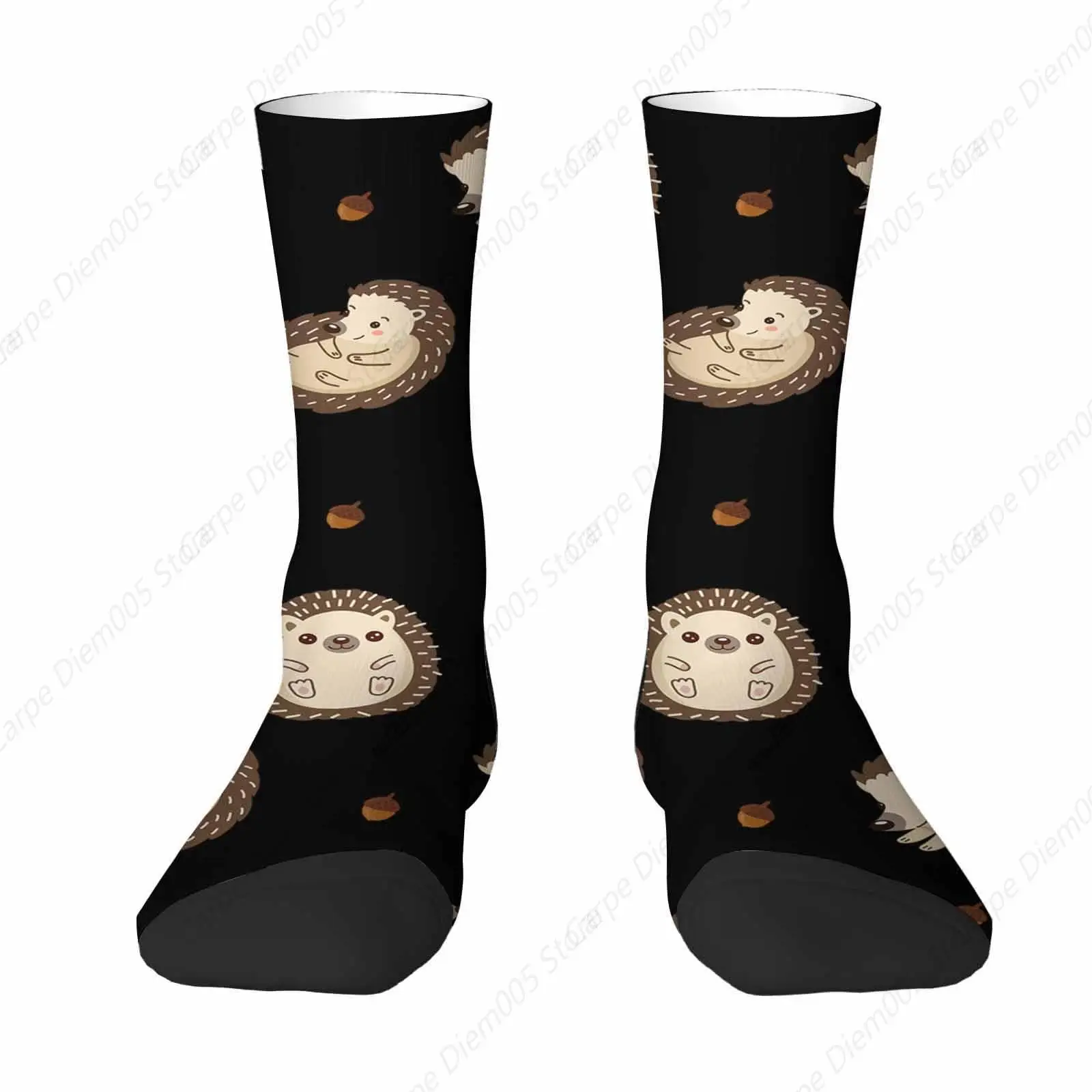 Cute Hedgehogs Unisex Socks Cartoon Little Hedgehog and Acorns Funny Socks Gifts for Women Mens Novelty Crew Socks