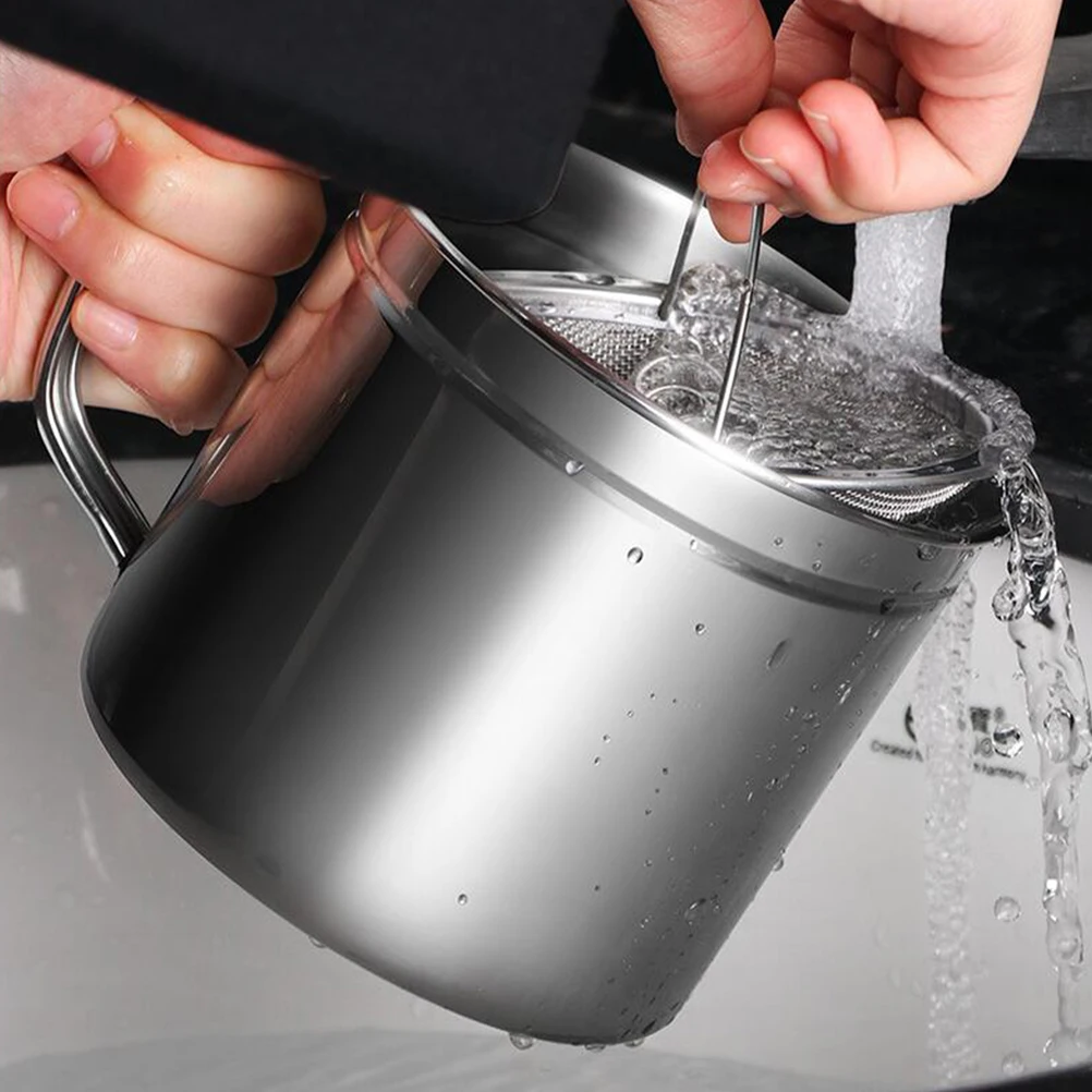 

1pc Stainless Steel Strainer Filter Pot Kitchen Oil Holder Supply Strainer Reusable Oil Filter Storage Container