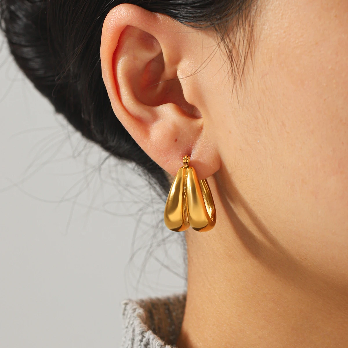 

Delicate Gold Teardrop U Hoop Earrings Mini Double Layer Charms 18K Gold Plated Tarnish Resistant Daily Wear Bridal Shower Gift