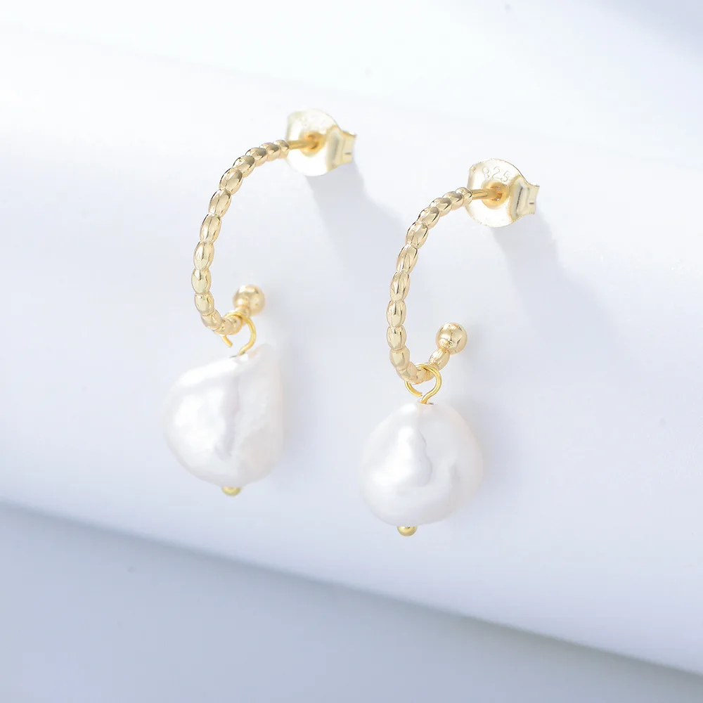 

Withered Freshwater Pearl Earrings Female S925 Silver Temperament C-shaped Earnail Eardrops