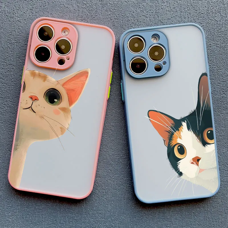 Naughty Cat Cute Expression Phone Case for iPhone 14 15 16 Pro 13 12 11 Pro Max Mini X XS XR 7 8 Plus SE2 Shockproof Back Cover