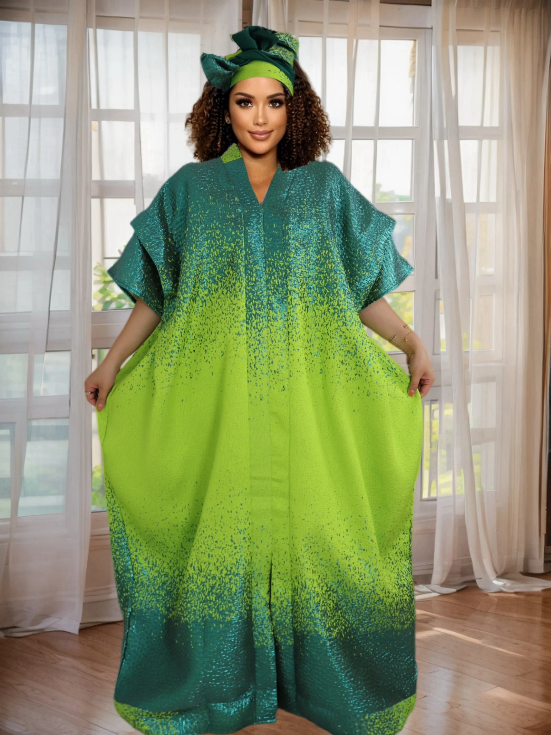

Embroidered Batwing Sleeve Kaftan Dress - Casual Summer Day Dress
