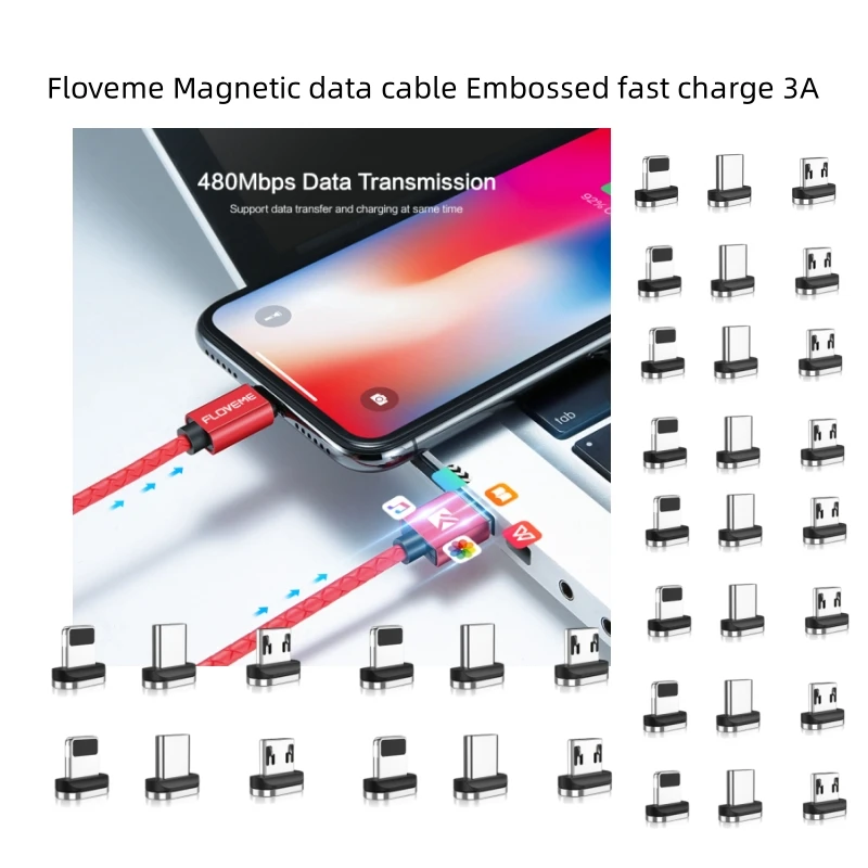 5/3/1 Pcs FLOVEME Magnetic Cable Micro USB Type C For IPhone 12 Micro USB Cable 1M 3A Fast Charging Wire Type-C Magnet Charger