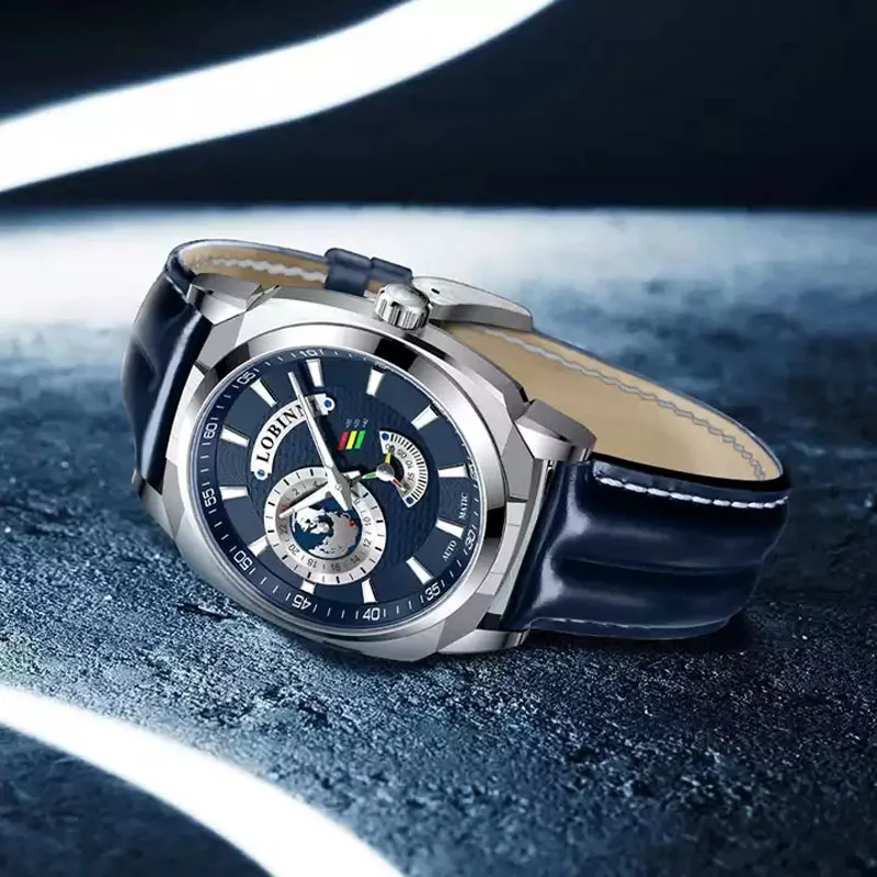 LOBINNI New Sport Men Watches Square Automatic Mechanical Watches World Map Dial Sapphires Glass Waterpoor 50m Watches