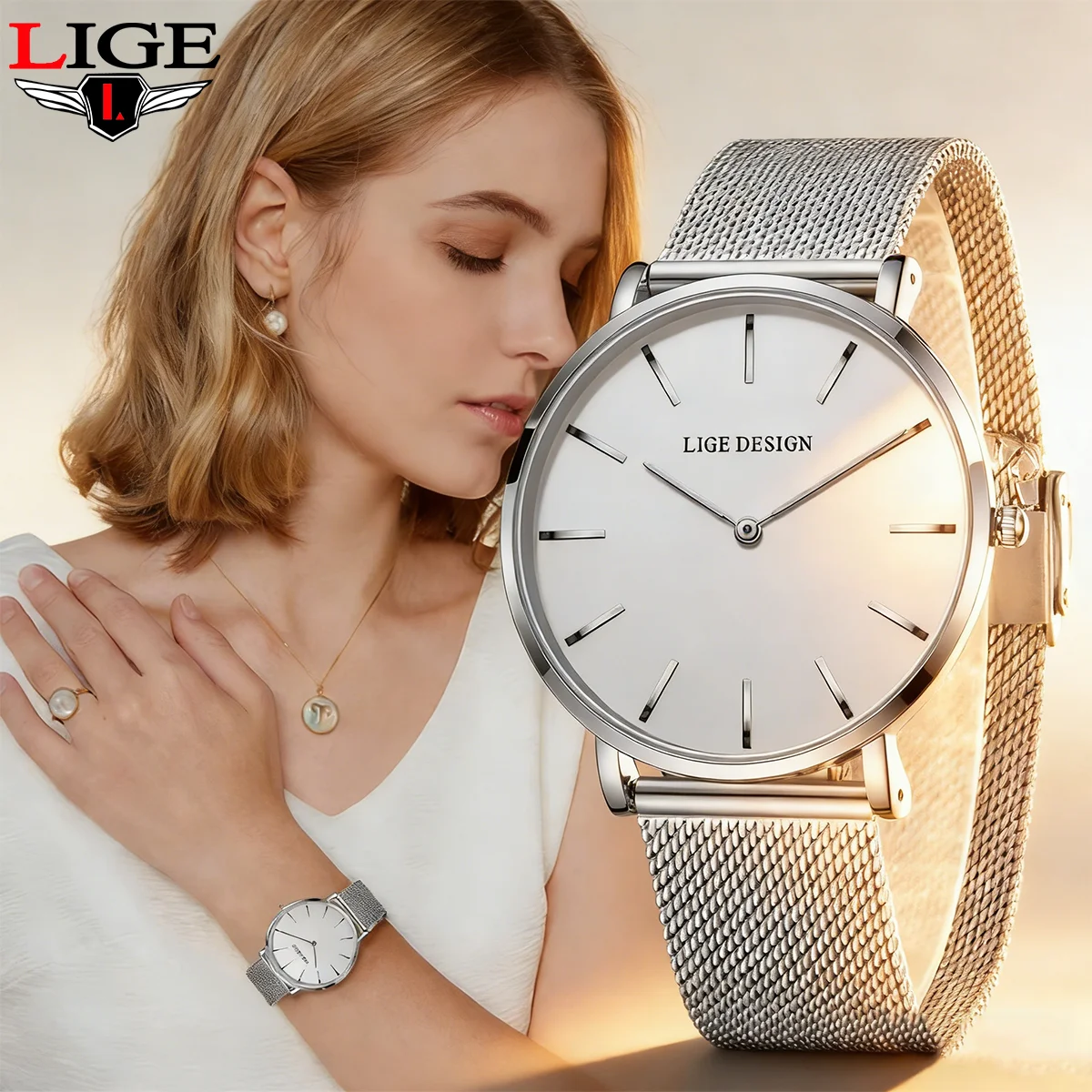 

LIGE элегантные женские часы, новые модные простые женские часы, роскошные подарки на день рождения, классические женские кварцевые часы из нержавеющей стали
