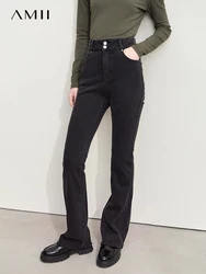 Amii Minimalism Women Jeans Autumn 2024 New Casual Basic Warm Velvet Denim Trousers Retro Fur Edge Micro Flared Pants 12443218