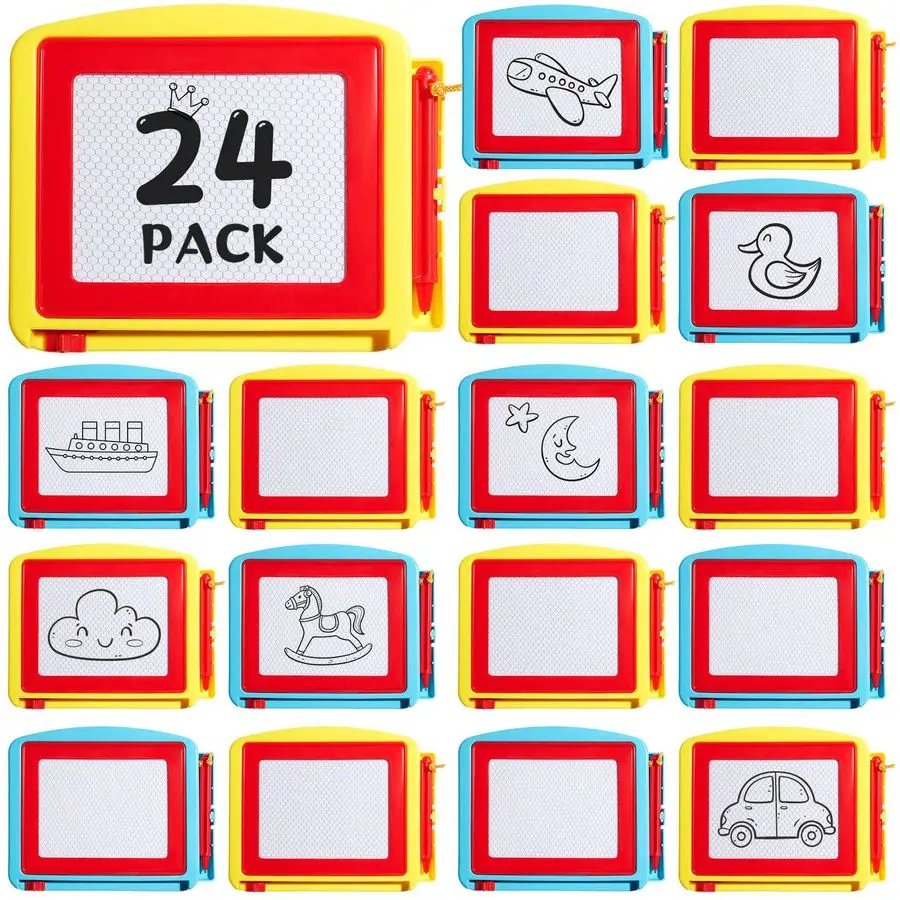 

24 Pack Mini Magnetic Drawing Board for Kids, Small Erasable Sketch, Writing Pad Bulk Painting Toy Birthday Party Favor Christma