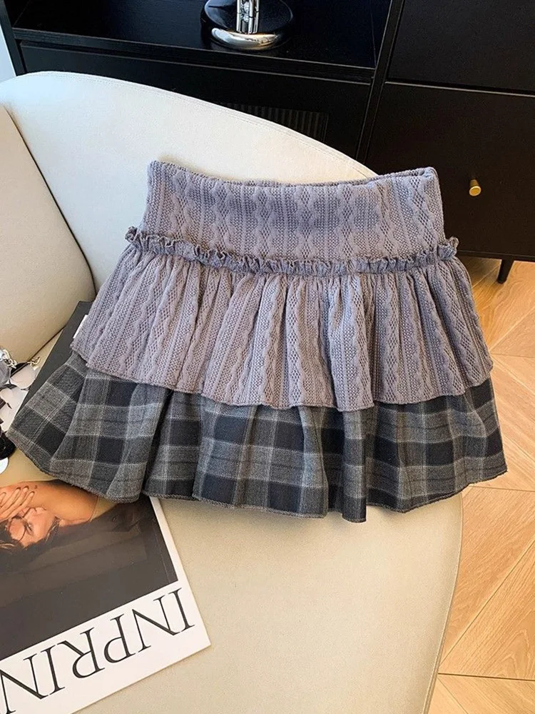 Retro Harajuku Y2K Plaid Skirt Women High Waist Patchwork Sexy Mini Skirts American Hip Hop Female Spring Vintage Gothic Skirt