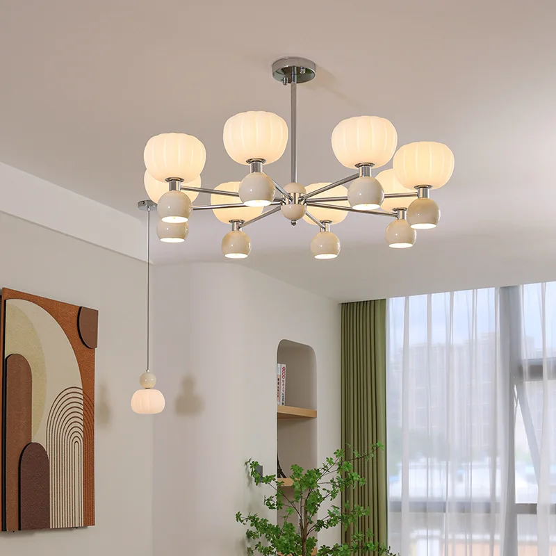 Bauhaus Pendant Light Medieval Cream Style Pumpkin Lamp for Living Room Bedroom Restaurant Nordic Creative Magic Bean Chandelier