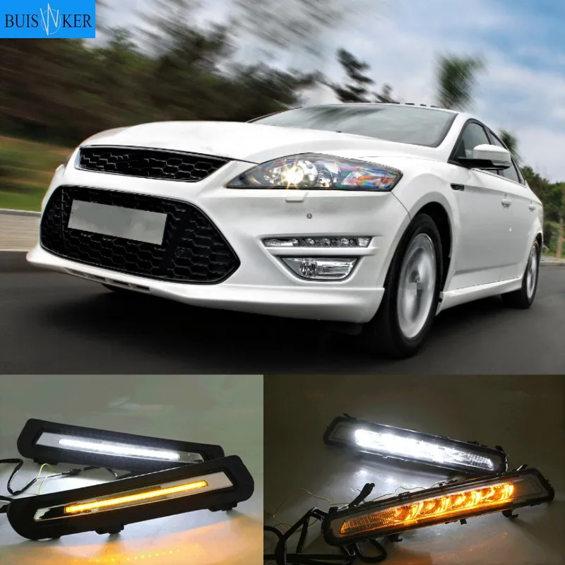 DRL Driving Daytime Running Light fog lamp 12V Relay Daylight Yellow turn signal 2Pcs for Ford Mondeo 2011 2012 2013