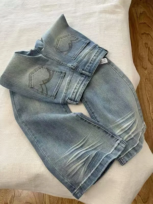 Light Wash Retro Low Waist Bell Bottom Pants Women's Autumn 2026 New Pear Shape Slim Fit Floor Length Casual Jeans