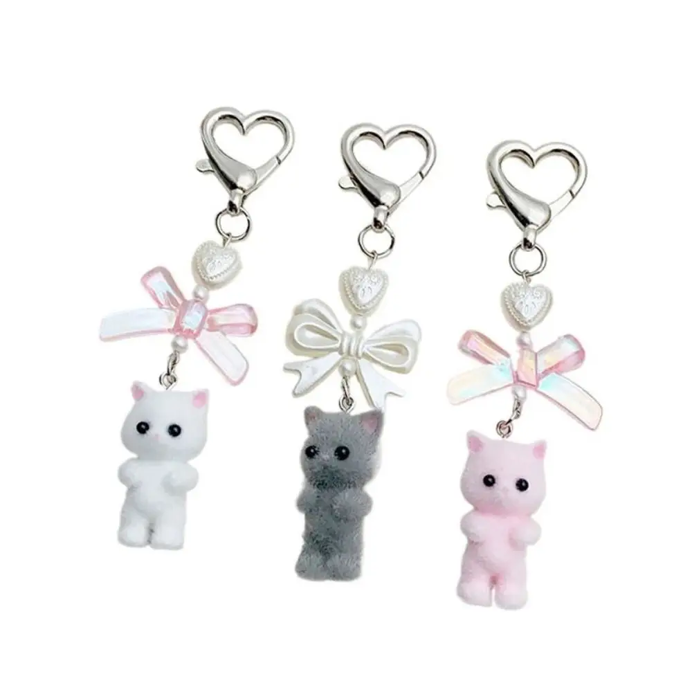 

Fashion Cat Pendant Keychain Cartoon Cute Heart Bow Shaped Key Ring Y2K Flocking Animals Pendant Key Chain Girls
