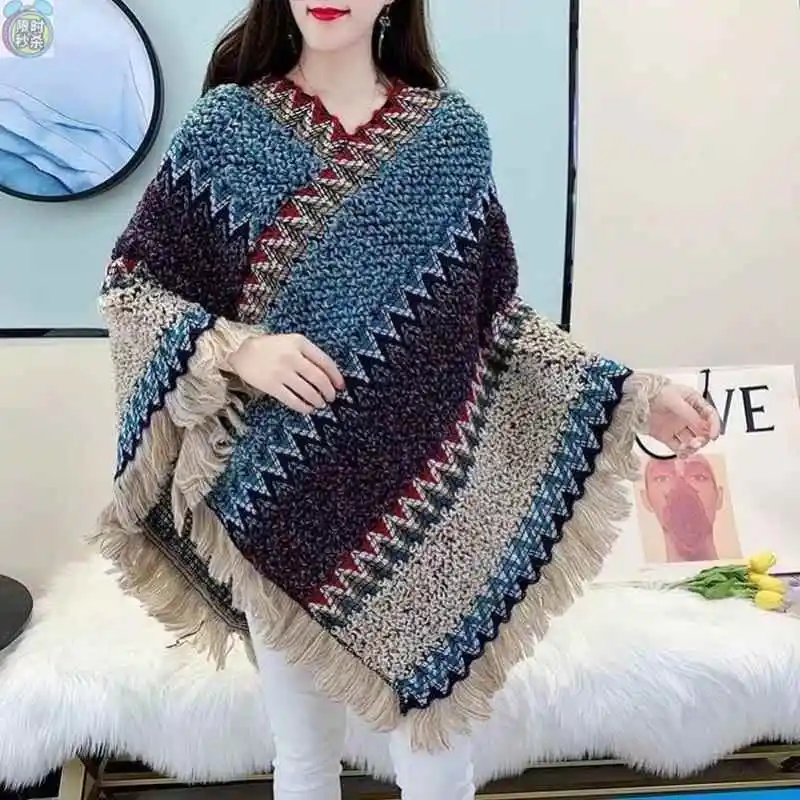 

Women's Knitted Sweater oulder Wrap Hook Weave Ethnic Sle Thiened Autumn New Arrival Open Cardigan Stripe Pattern
