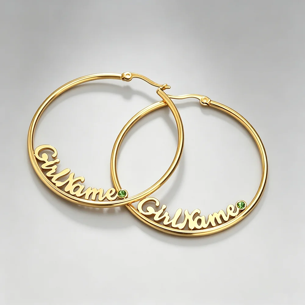 

Custom Name Birthstone Hoop Earrings | Personalized Initial Hoop Earrings | Stainless Steel Custom Birthstone Name Jewelry