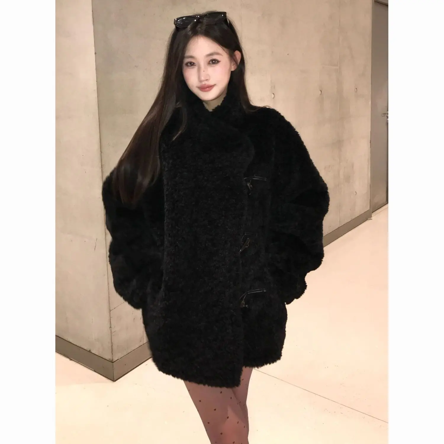 Nepbont voor jasjassen Damespatroon Afneembaar Buiten Dochter Dubbelzijdig Geribbeld Uitloper Tender Bow Casual Vrouwelijke Trend