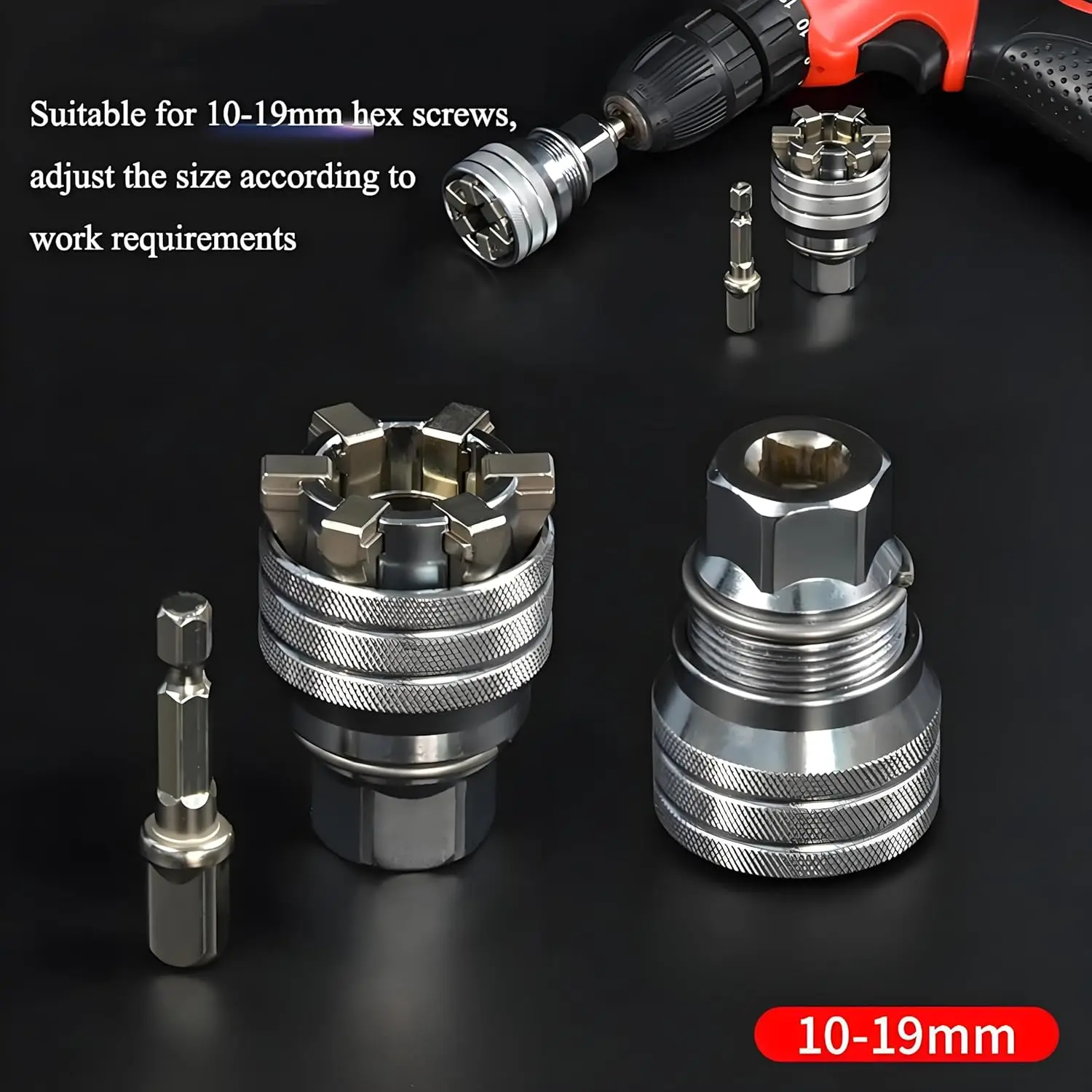 Universeller Steckschlüssel 10-19mm Verstellbarer 3/8-Zoll-Adapter Multifunktionale Hülsen-Handwerkzeuge für Autoreparatur und Heimwerken – Detail 3