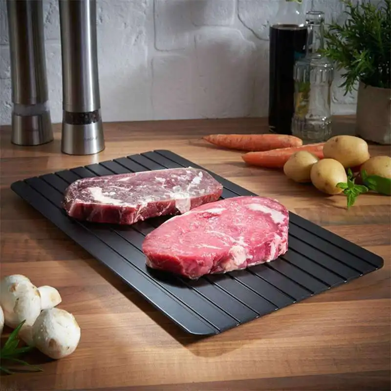 Bandeja de descongelamento rápido para carne congelada Placa de descongelamento com design de ranhura Descongelamento rápido de alimentos Tamanho grande Gadgets de cozinha Ferramentas mais seguras