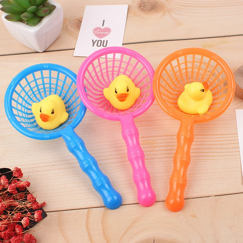 New 5Pcs/Set Kids Floating Bath Toys Mini Swimming Rings Rubber Yellow Ducks Fishing Net Washing Swimming Toddler Toys Water Fun