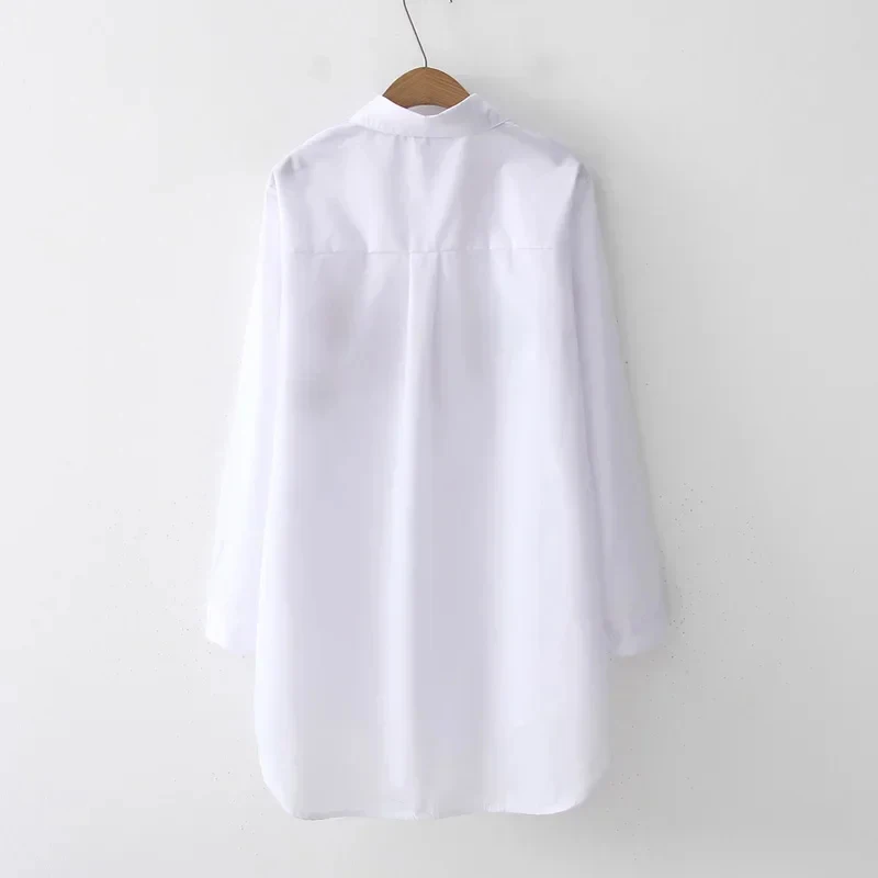 2024 New White Long Sleeve Shirt Casual Button Up Turn Down Collar Blouse Female Cotton Tops Embroidery Ladies Clothes 5083 50