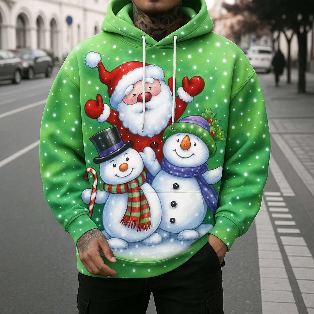 ثلاثية الأبعاد سانتا كلوز مطبوعة الرجال هوديس مضحك ثلج نمط عيد الميلاد الملابس الخريف الشتاء بلوزات غير رسمية بلوزات على الموضة القمم #2