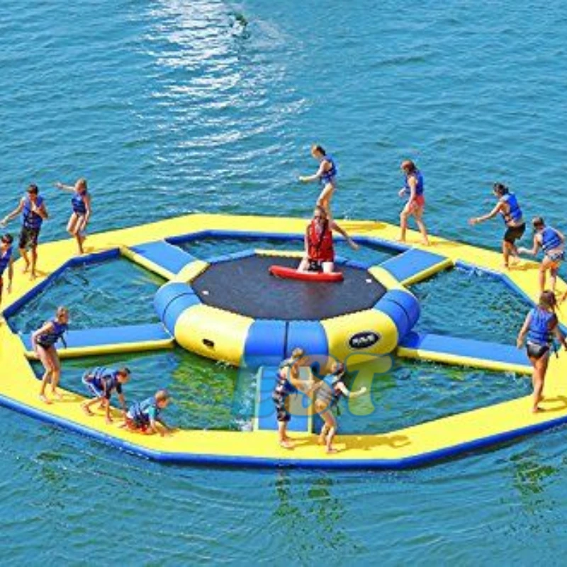 Populair Opblaasbaar Drijvend Water Springbed Zeewaterpark Pvc Opblaasbare Drijvende Trampoline Watertrampoline Voor Volwassen Spellen