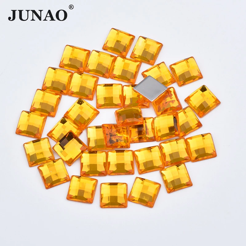 JUNAO 8 10 12 14 16 mm Topaz Crystal Square Rhinestone Flatback Strass Diamond Glue On Acrylic Stone For Wedding Decoration