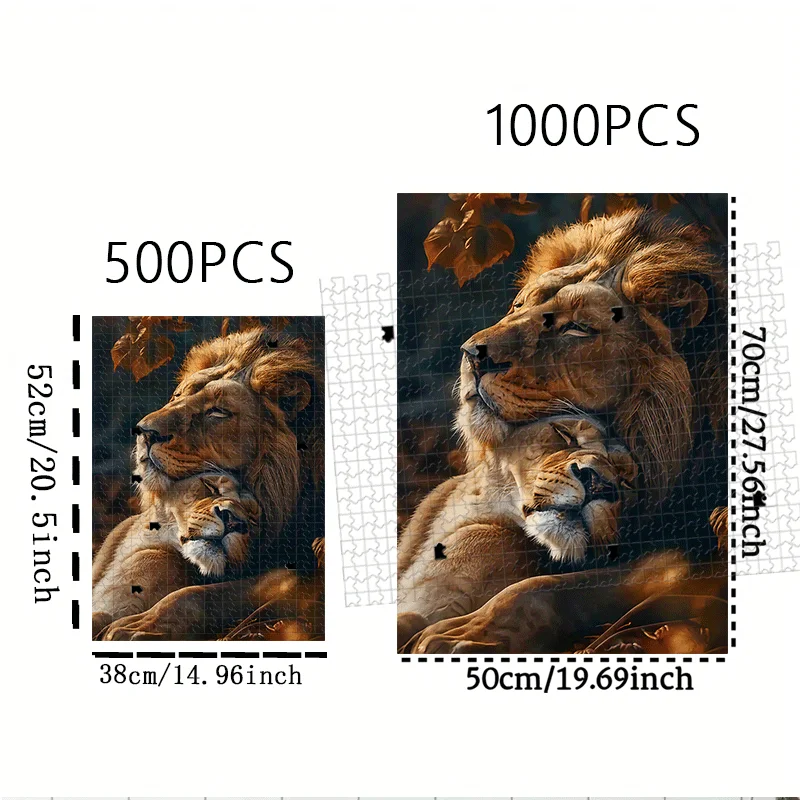 ライオン、抱きしめる、葉っぱパズル 500ピース/1000ピース 大人向けパズル - インタラクティブな家族ゲーム、大学の同室生との交流 - 知的挑戦