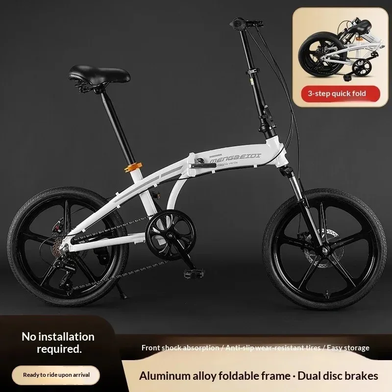 Students Bicycle Adult Unisex Aluminum Folding Bike Lightweight & Portable Commuter Shock Absorbing Small Wheel Bicycle